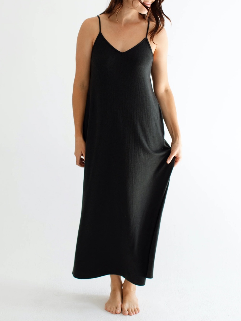 NEW CARLY JEAN LOS ANGELES CJLA Favorite Ribbed Spaghetti Dress Black XXXL - Picture 1 of 8
